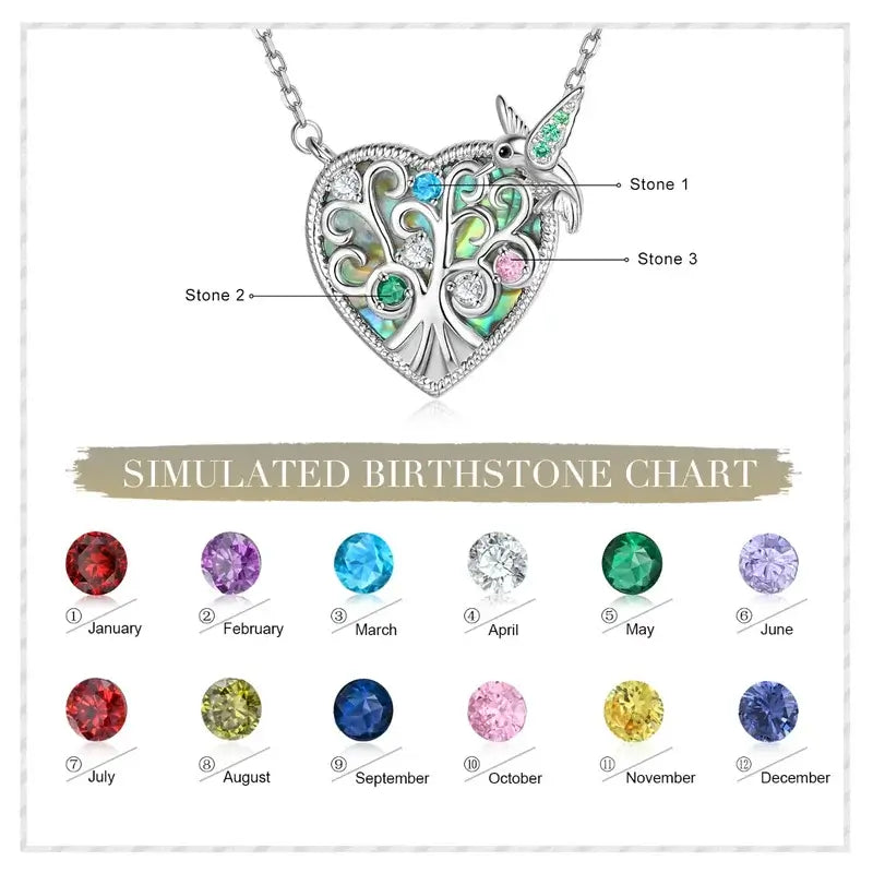 Heart Shaped Family Tree Birthstone Necklace | 3-6 Zircon Birthstones