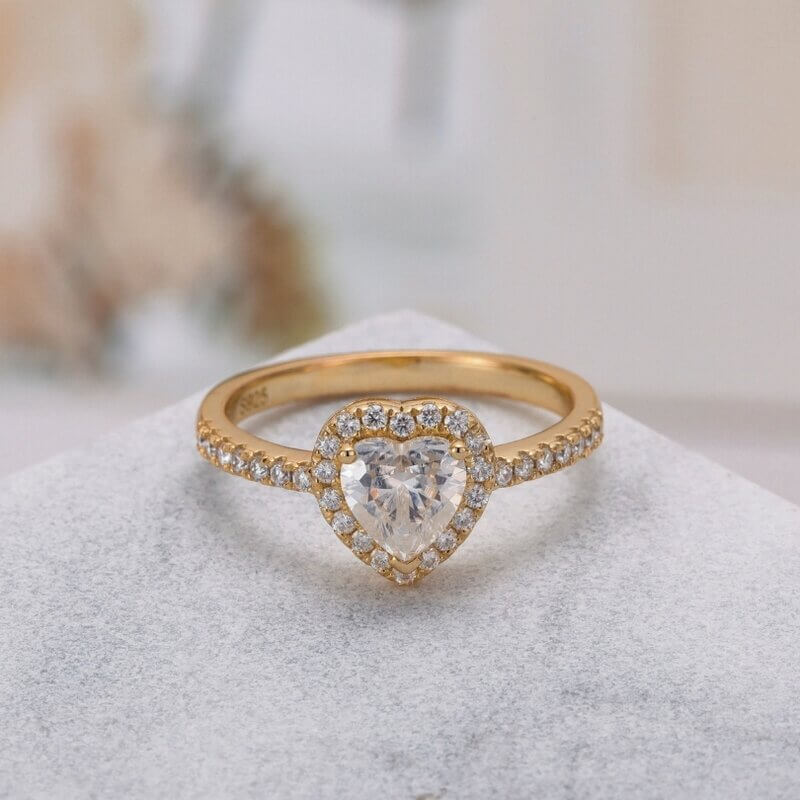 Heart Shaped Moissanite Ring Sterling Silver with Yellow Gold Plated