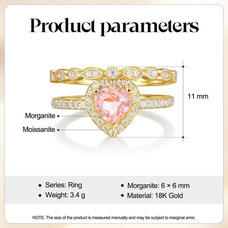 Heart Shaped Morganite Engagement Ring Set with Moissanite 14/18k Yellow Gold