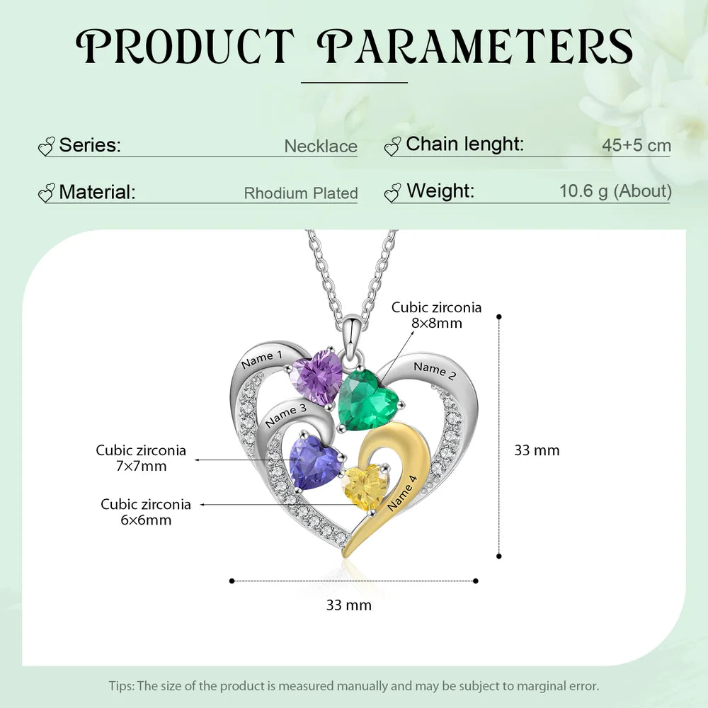 Heart Shaped Personalised Necklace for Mum, Personalised Heart Birthstone Necklace, Personalised Mother's Day Necklace