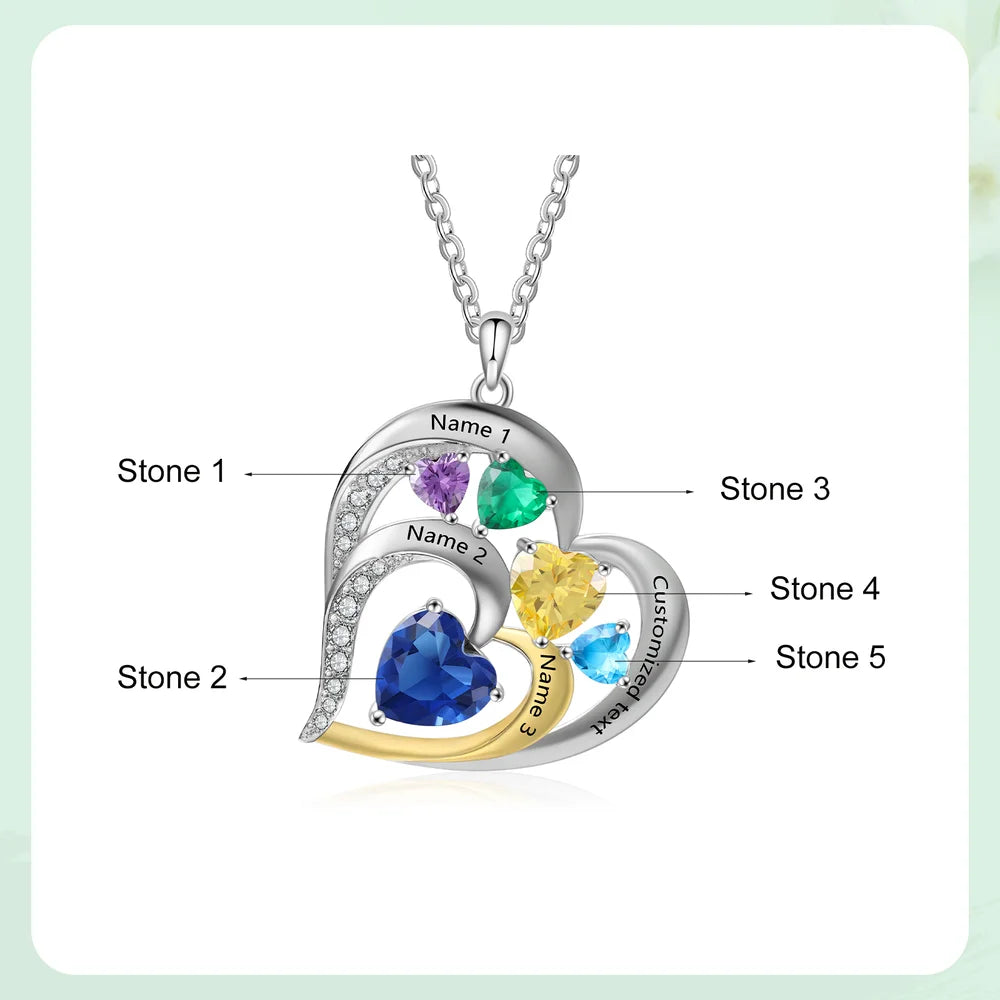 Heart Shaped Personalised Necklace for Mum, Personalised Heart Birthstone Necklace, Personalised Mother's Day Necklace