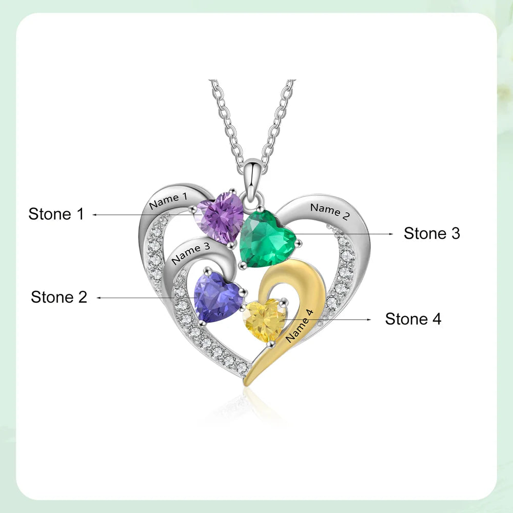 Heart Shaped Personalised Necklace for Mum, Personalised Heart Birthstone Necklace, Personalised Mother's Day Necklace