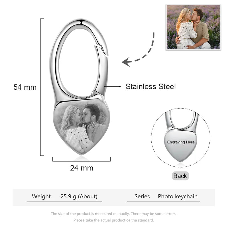 Heart Shaped Personalised Photo Keyring with Engraving