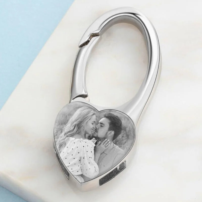 Heart Shaped Personalised Photo Keyring with Engraving