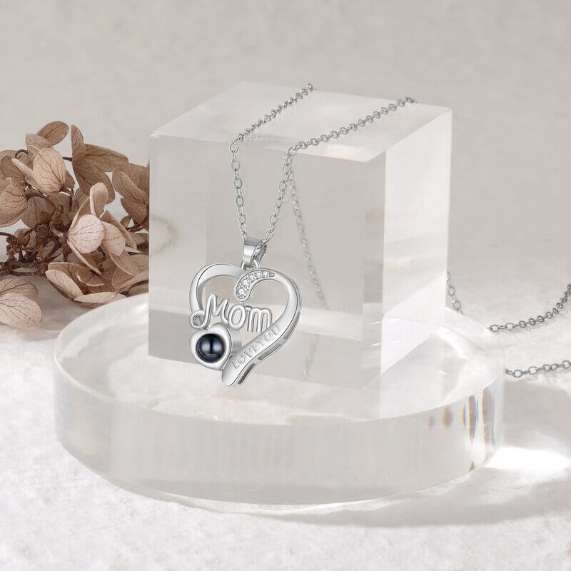 Personalised Heart Shaped Photo Projection Mom Necklace