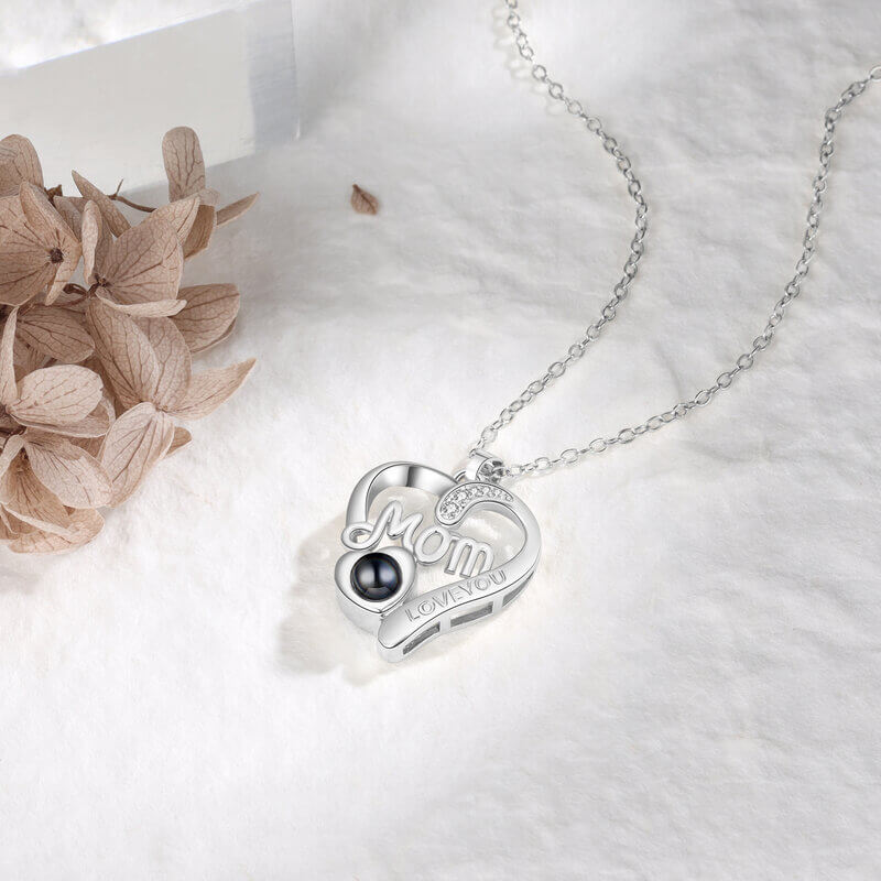 Personalised Heart Shaped Photo Projection Mom Necklace