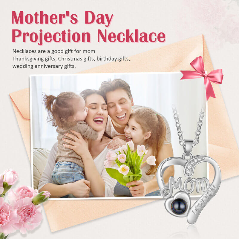 Personalised Heart Shaped Photo Projection Mom Necklace