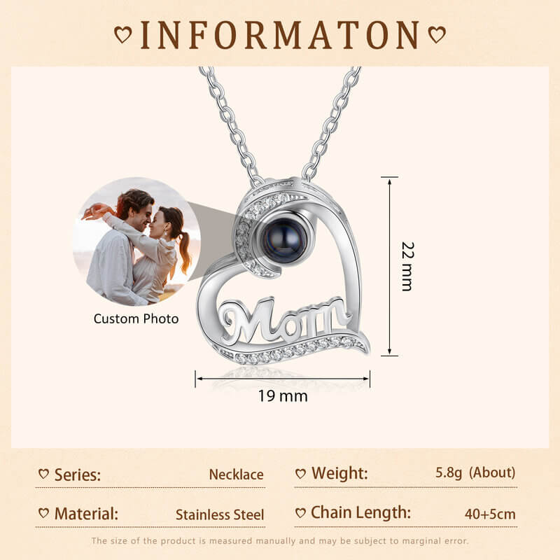 Heart Shaped Photo Projection Necklace for Mother