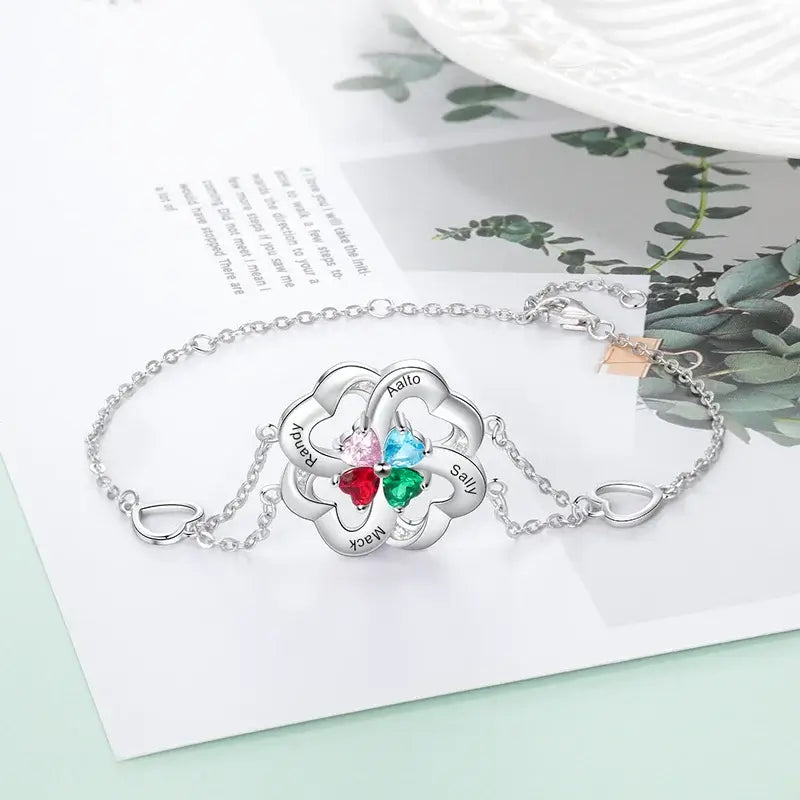 Four/Five Heart Sterling Silver Personalised Birthstones Bracelet