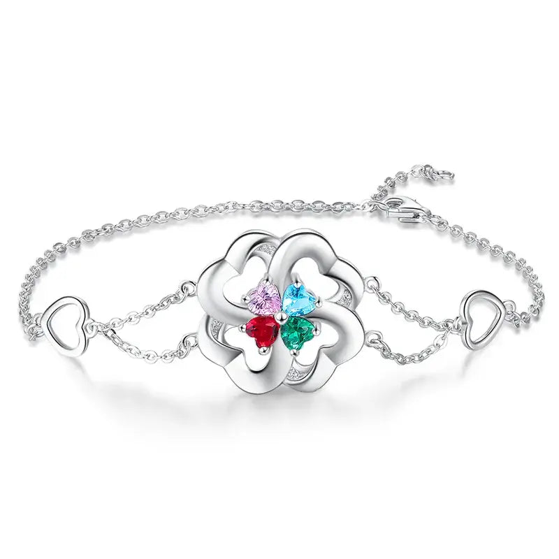 Four/Five Heart Sterling Silver Personalised Birthstones Bracelet