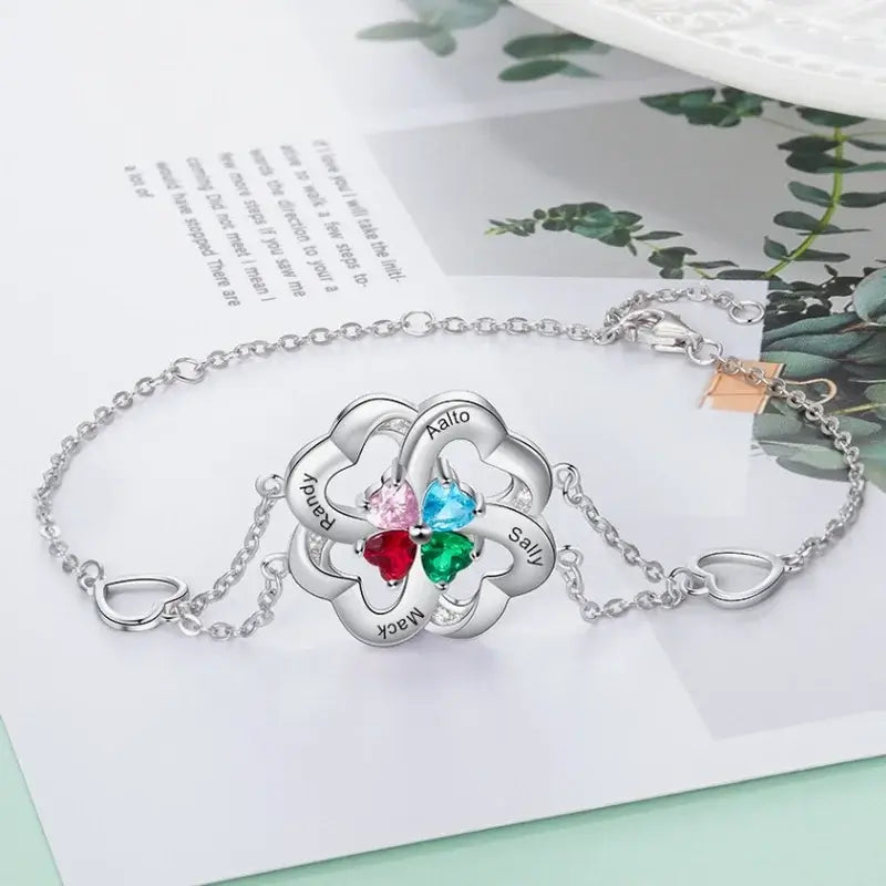 Four/Five Heart Sterling Silver Personalised Birthstones Bracelet