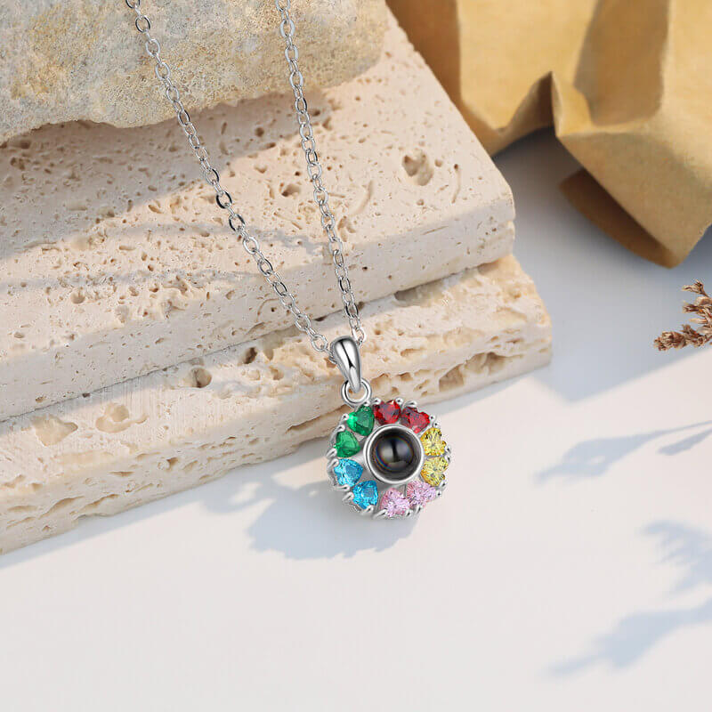 Personalised Heart Zircons Photo Projection Necklace