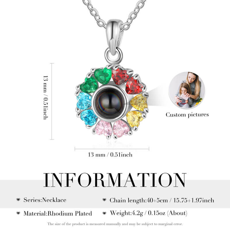 Personalised Heart Zircons Photo Projection Necklace
