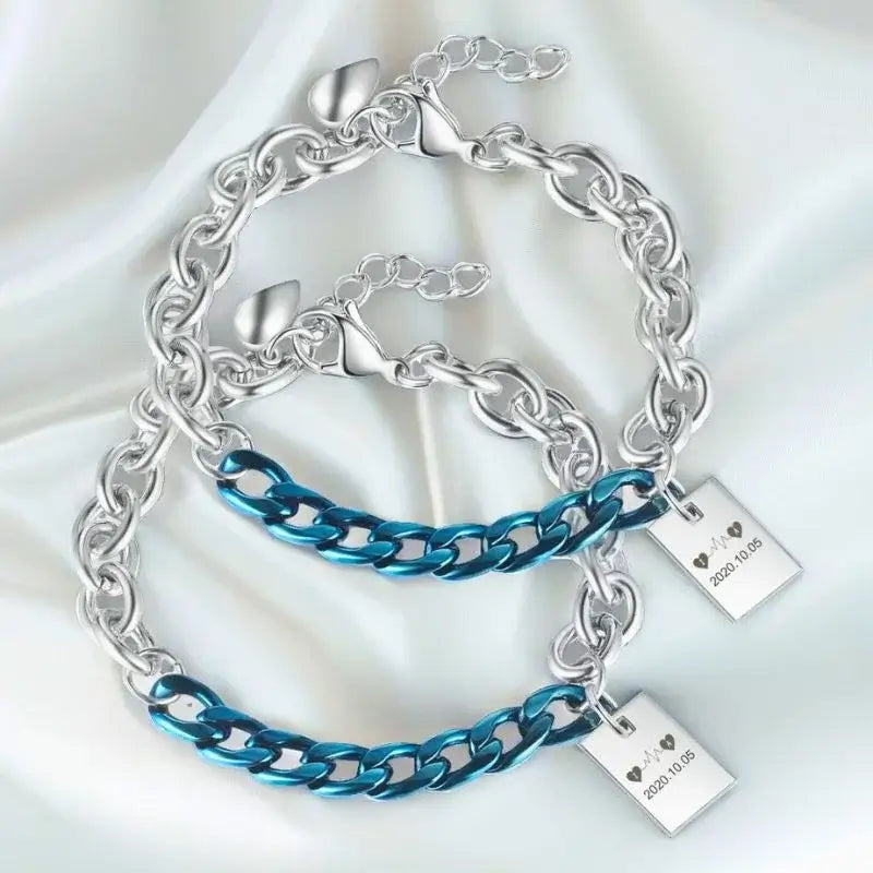 Heartbeat Initial Couple Bracelets | Initial Matching Bracelets | Heart Magnetic Bracelets for Couples