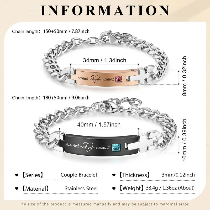 Heartbeat Matching Couple Names Bar Bracelets IfShe UK