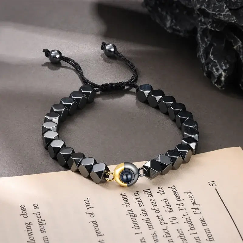 Hematite Beaded Personalised Projection Photo Bracelet