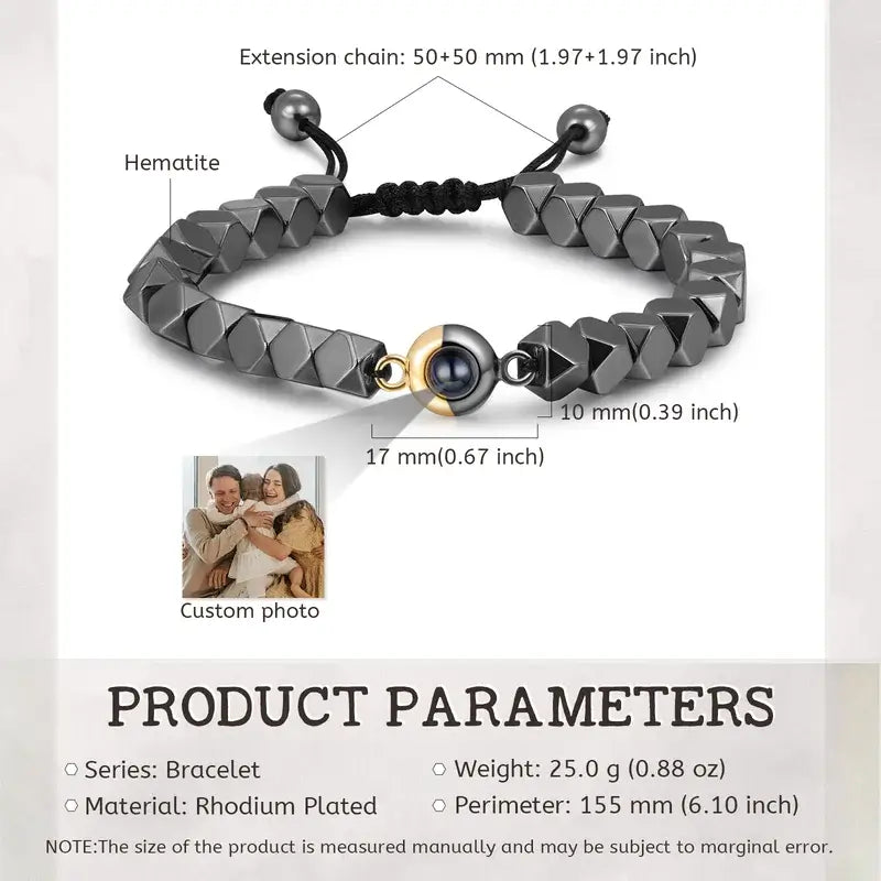 Hematite Beaded Personalised Projection Photo Bracelet