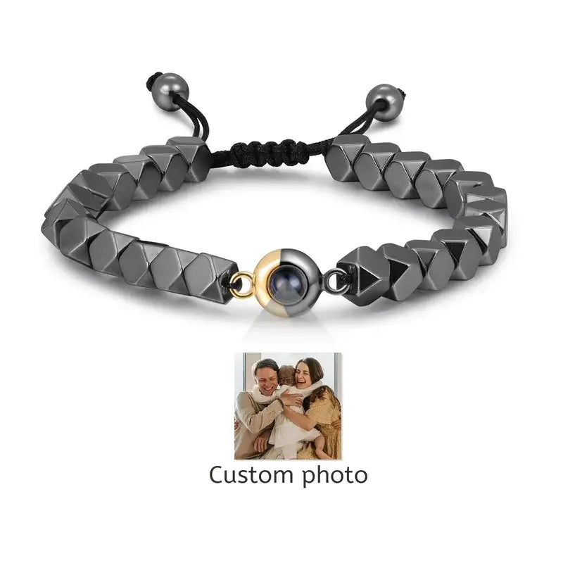 Hematite Beaded Personalised Projection Photo Bracelet