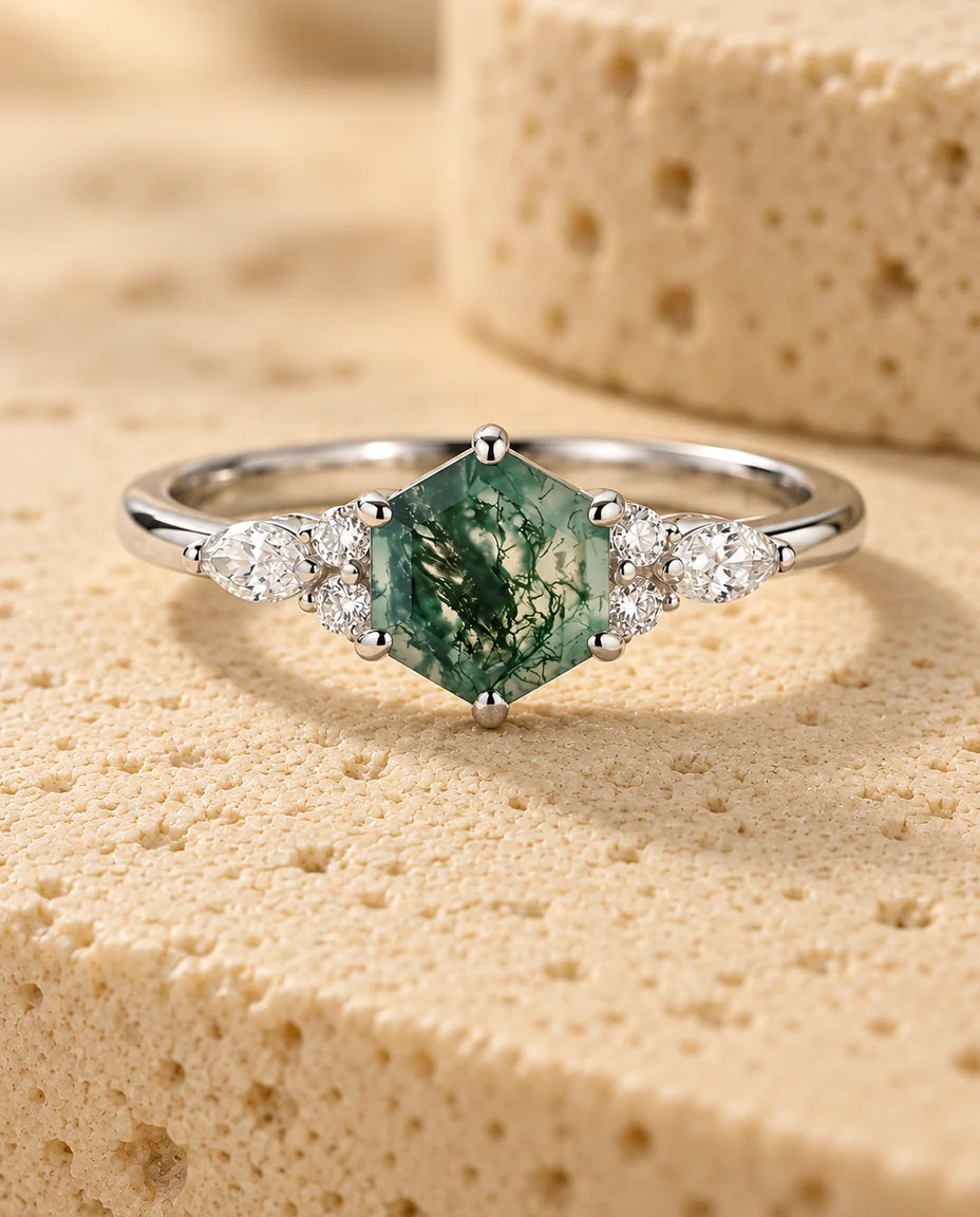 Moss Agate Ring - front view