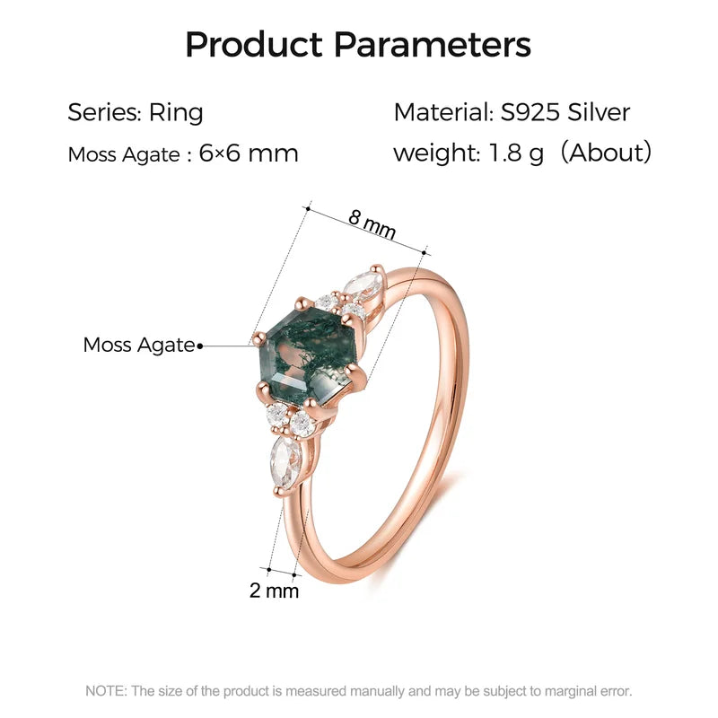 Hexagon Cut Natural Moss Agate Engagement Ring with Moissanite
