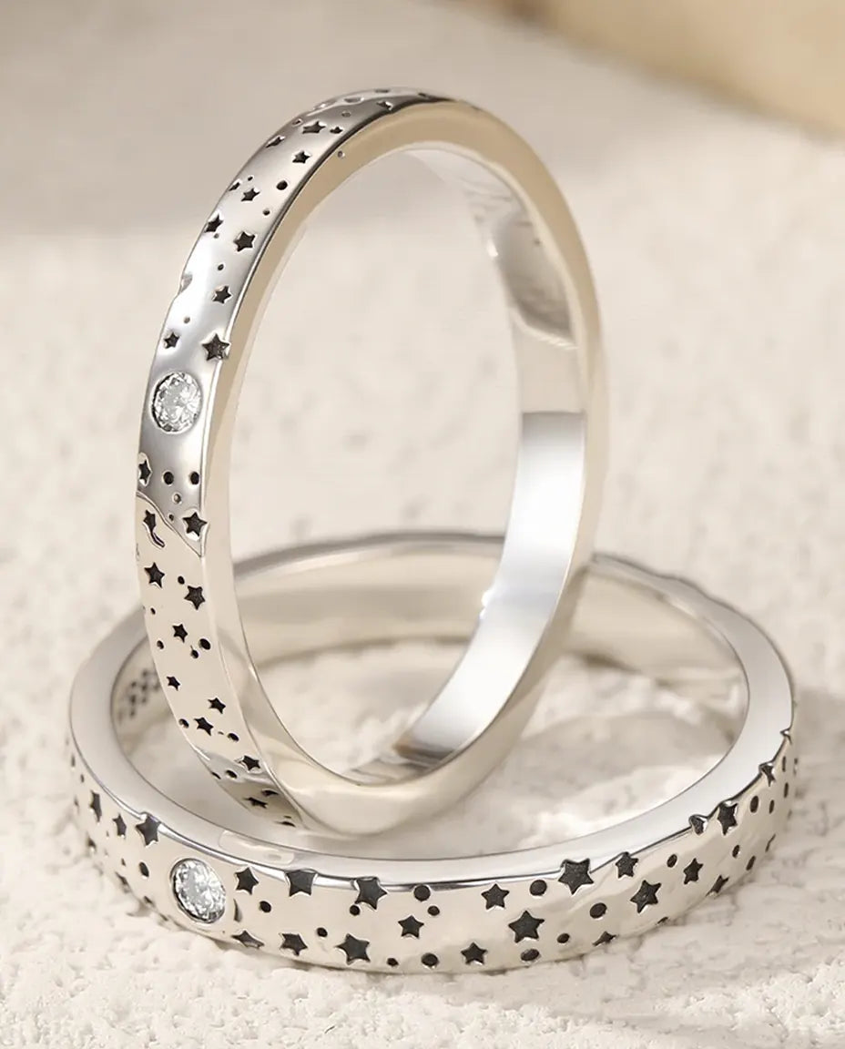 His and hers moissanite couple ring set in 925 sterling silver