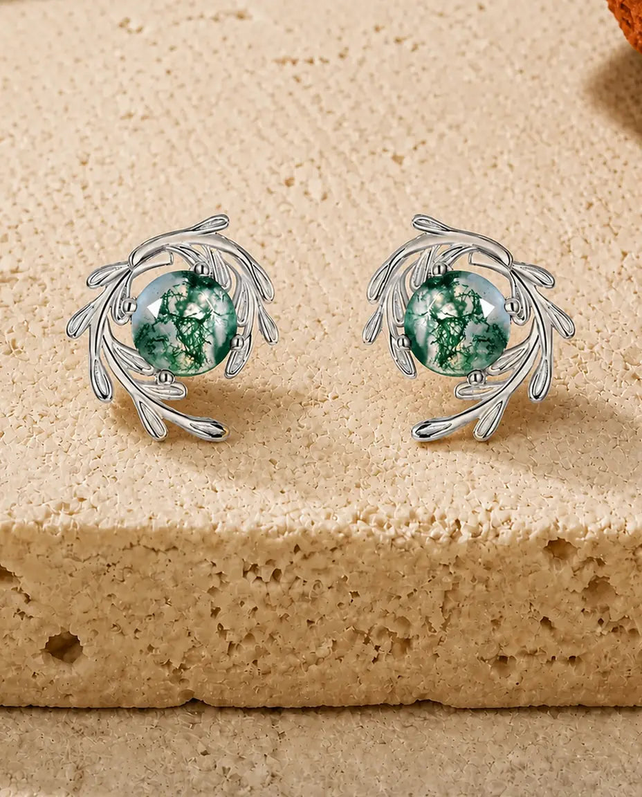Moss Agate Stud Earrings