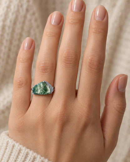 Natural Moss Agate Ring - worn on the hand