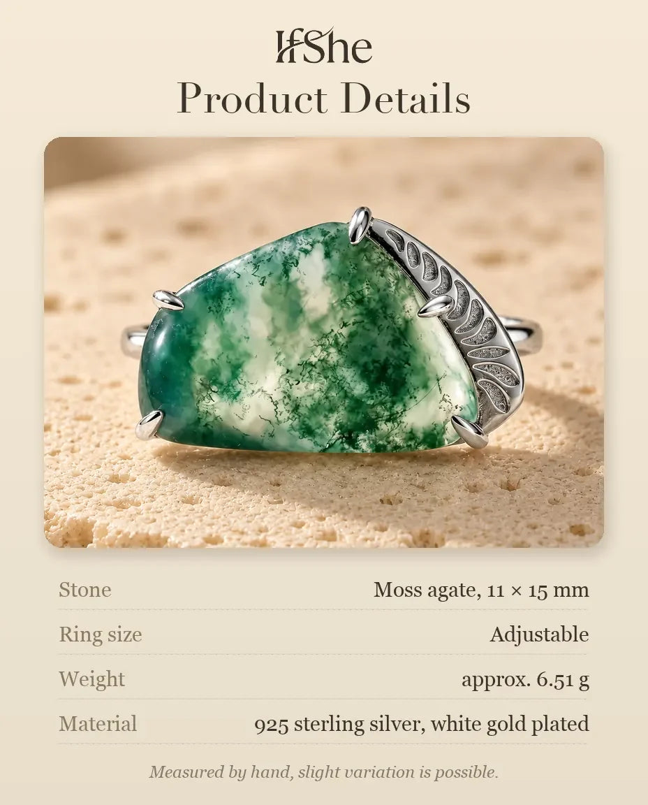 Natural Moss Agate Ring - size and material details