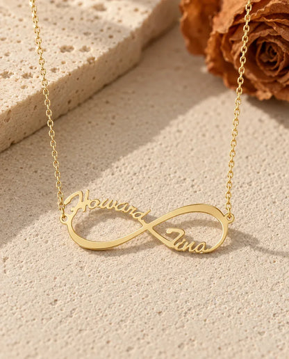 Infinity Two Names Necklace - in gold finish