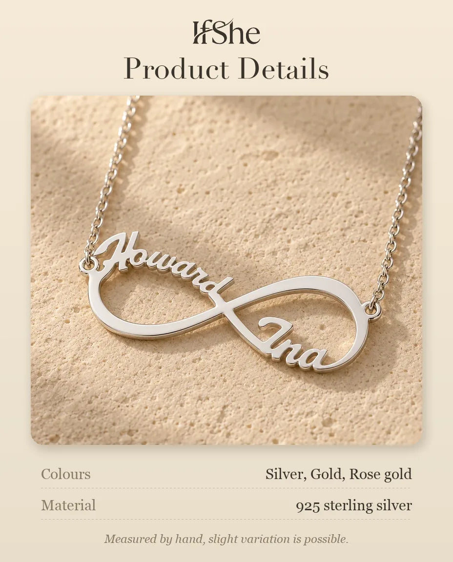 Infinity Two Names Necklace - size and material details