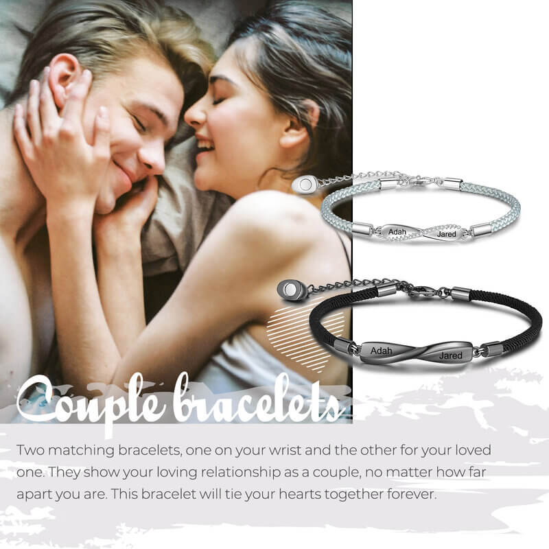 Personalised Engraved Infinity Charms Magnetic Couple Bracelets
