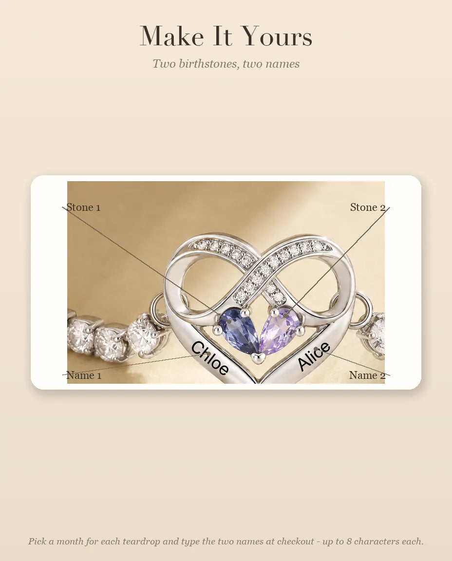 How to personalise the bracelet with two birthstones and two names