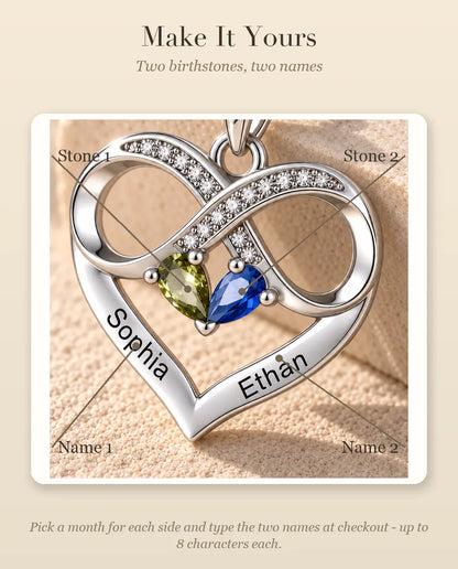 How to personalise the necklace with two birthstones and two names