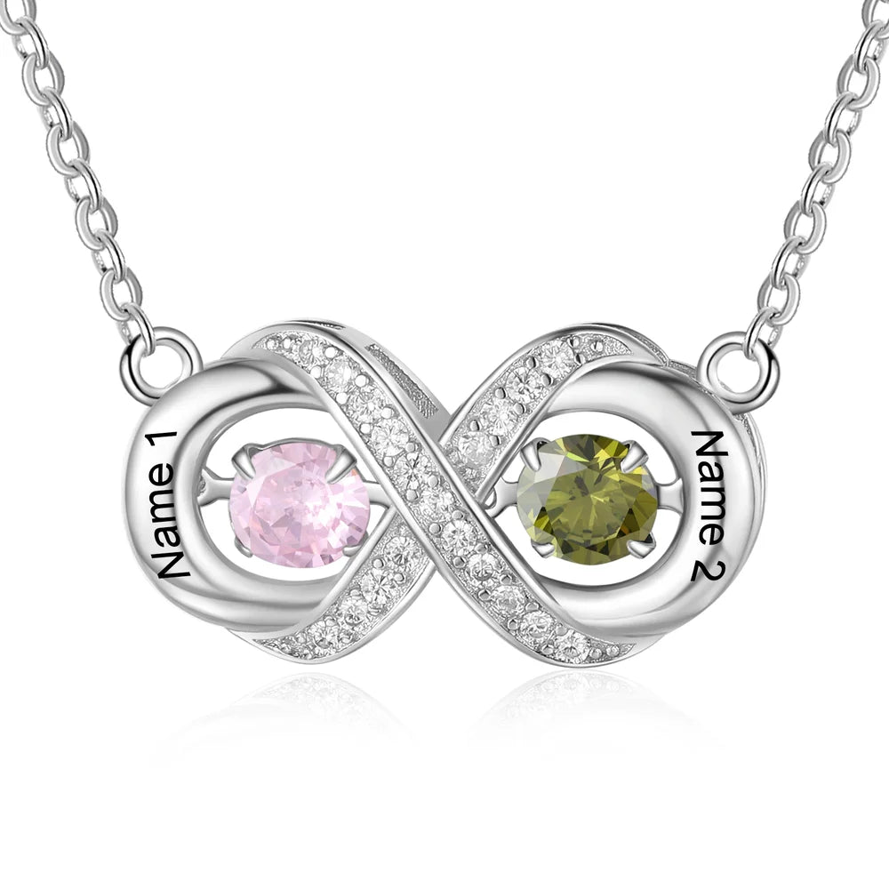 Infinity Mum Necklace, Personalised Necklace for Mum with Birthstone, Engraved Infinity Name Necklace