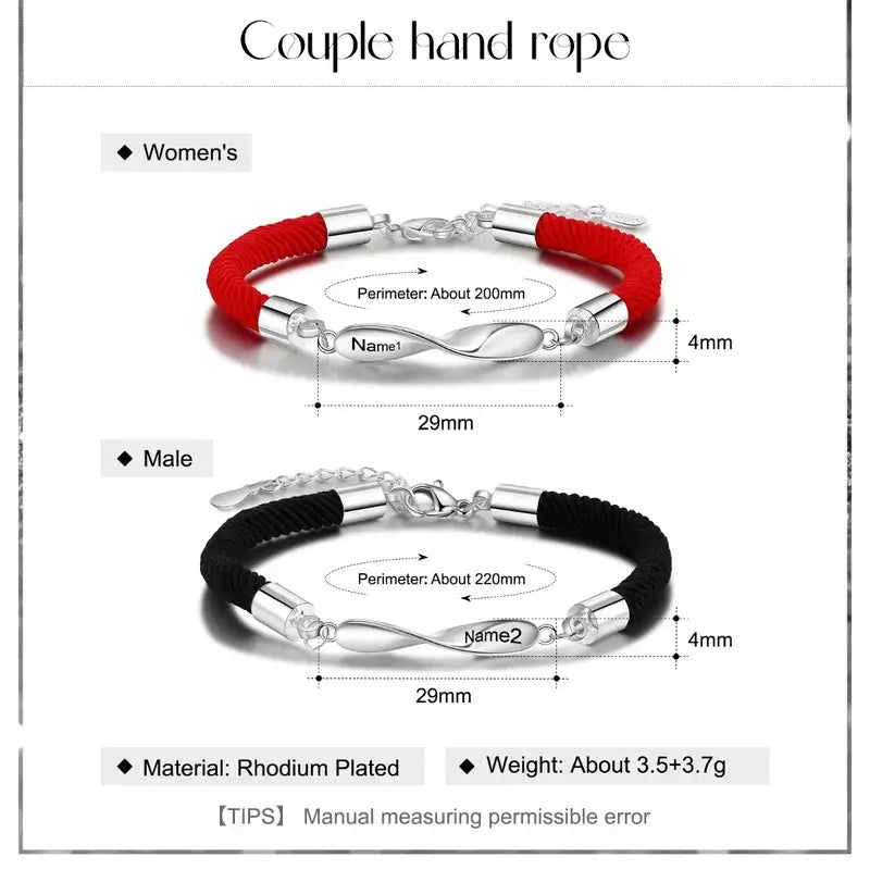 Infinity Matching Bracelets for Couples | His and Hers Bracelets | Engraved Name Bracelets