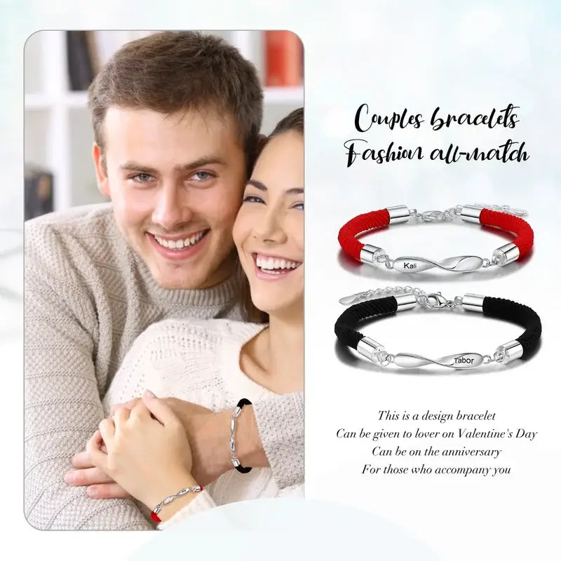Infinity Matching Bracelets for Couples | His and Hers Bracelets | Engraved Name Bracelets