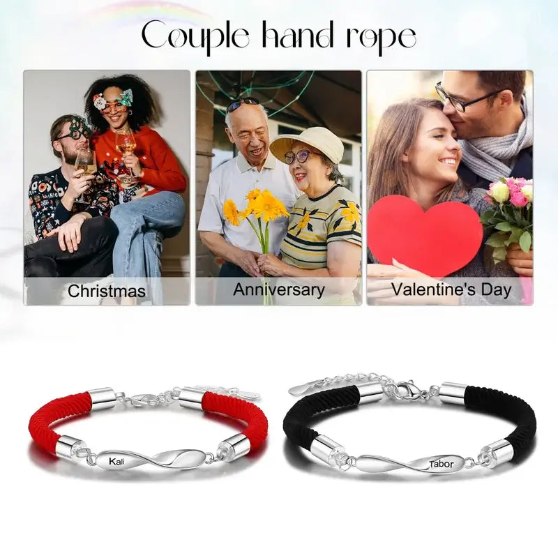 Infinity Matching Bracelets for Couples | His and Hers Bracelets | Engraved Name Bracelets