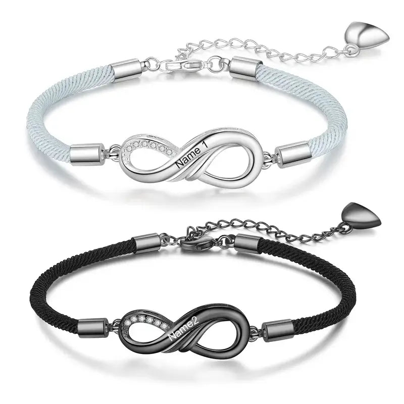 Infinity Personalised Couple Bracelets | Engraved Names Matching Bracelets