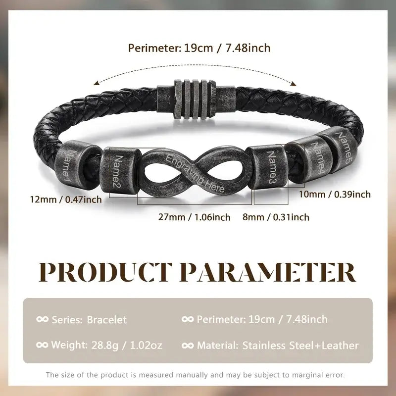 Infinity Personalised Men s Leather Name Bracelet IfShe UK