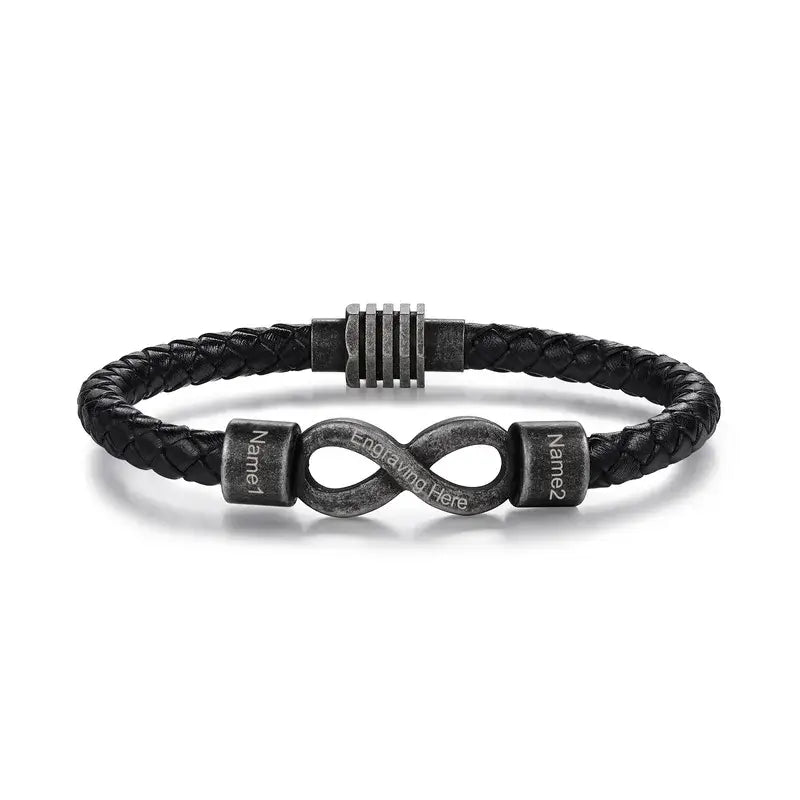 infinity personalised mens leather name bracelet 7