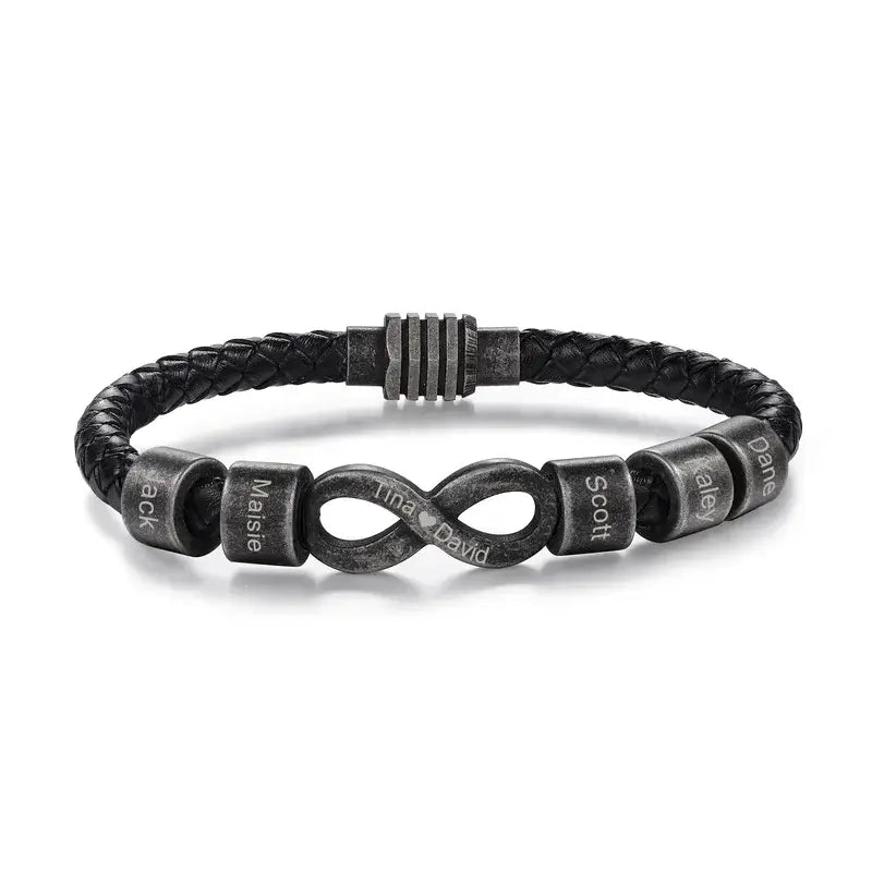 Infinity Personalised Men s Leather Name Bracelet IfShe UK