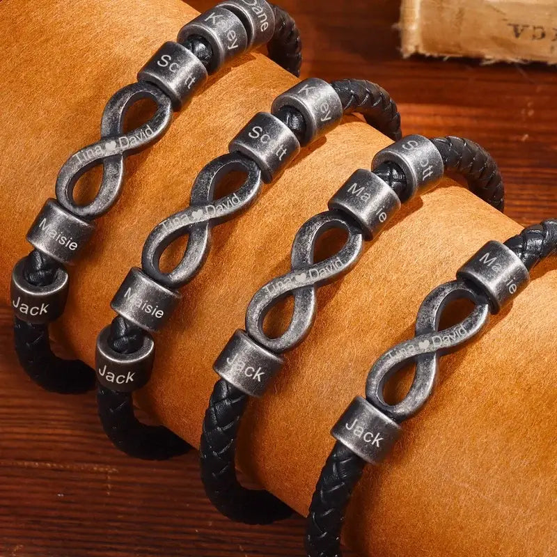 Infinity Personalised Men's Bracelet | Engraved Men's Name Bracelet | Personalised Men's Leather Bracelet