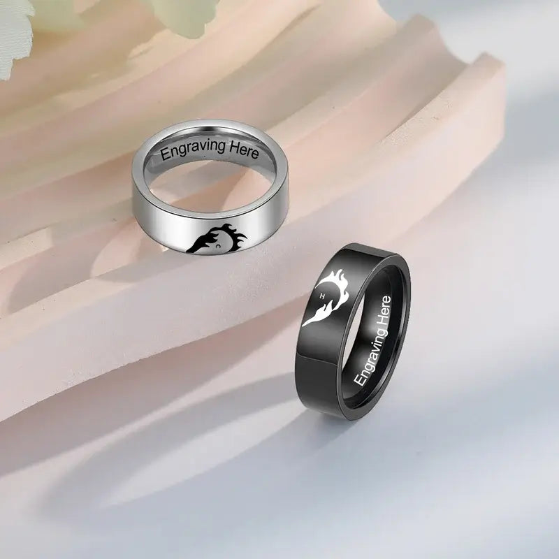 Initial Couple Rings | Heart Matching Rings | His and Hers Ring with Engraving