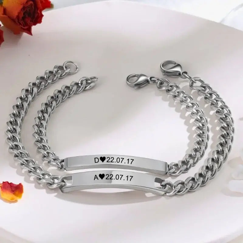 Initial and Date Bracelets for Couples | His and Hers Bracelets