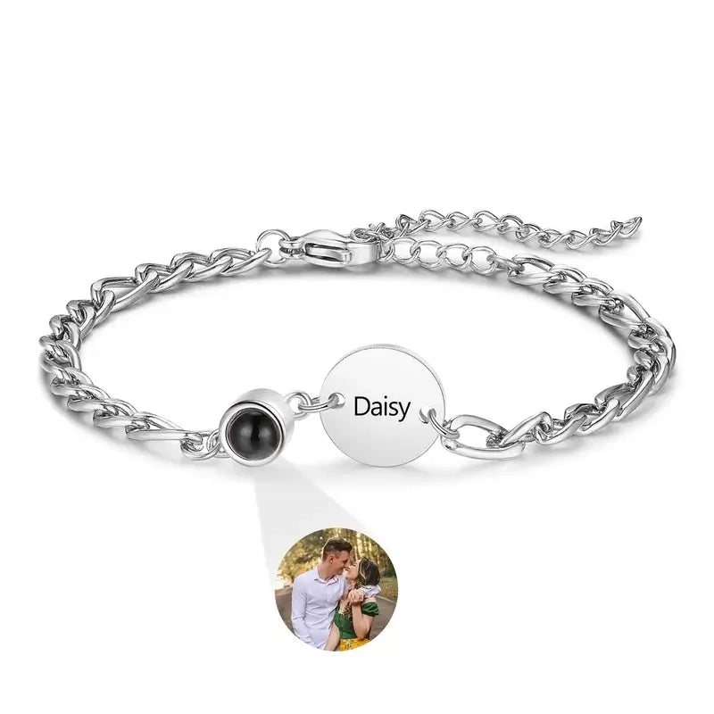 Initial and Name Disc Personalised Projection Photo Bracelet