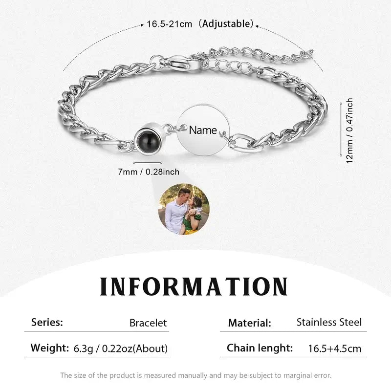 Initial and Name Disc Personalised Projection Photo Bracelet