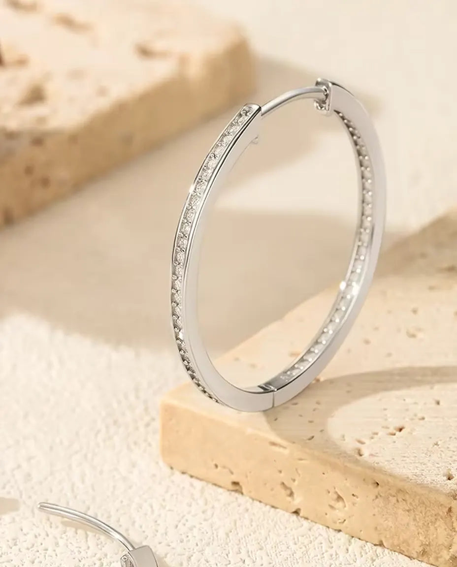 inside out moissanite pave hoop earrings 32 mm in 925 sterling silver