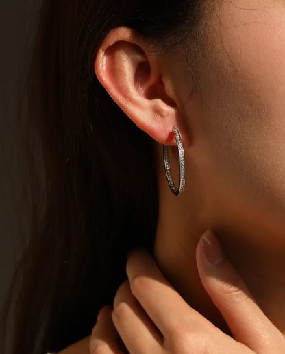 inside out moissanite pave hoop earrings 32 mm in 925 sterling silver
