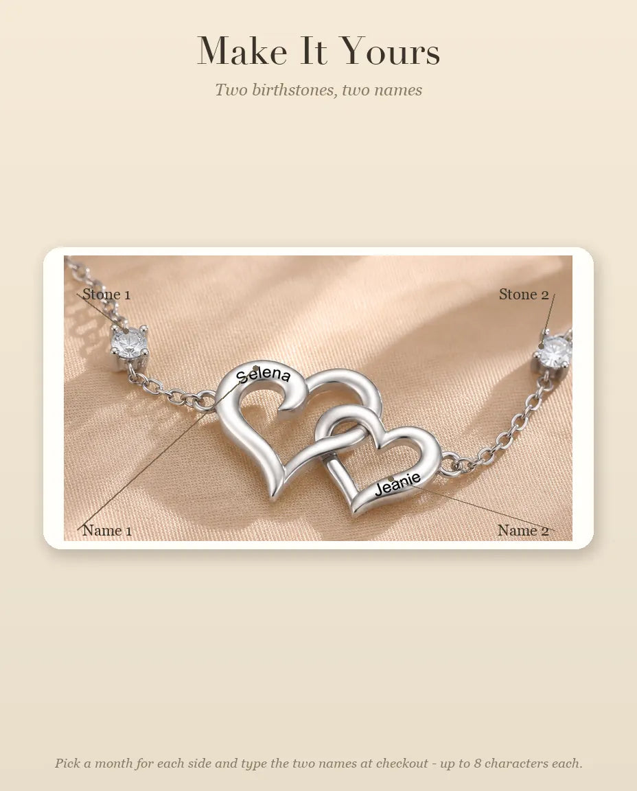How to personalise the bracelet with two birthstones and two names