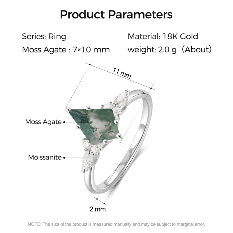 Kite Cut Moss Agate Ring with Moissanite Sterling Silver